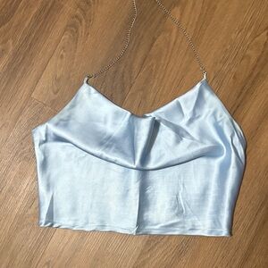 Elegant Blue Satin Women's Top